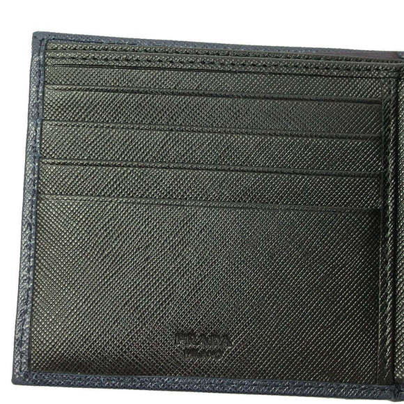 Prada Navy Black Bicolor Saffiano Leather Logo Bifold - Picture 4 of 6